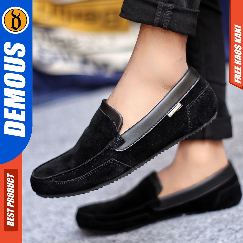 Sepatu Slip On Pria Sepatu Casual Pria Kulit Suede Kerja Kantor Kuliah Kondangan Sepatu Slop Pria Sepatu Hitam Pria DEMOUS KILIAN