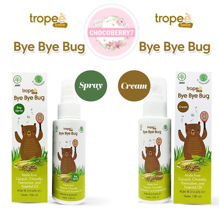 Tropee Bebe Bye Bye Bug Cream &amp; Spray 100ml Lotion Baby Anti Nyamuk Bugs Repellent