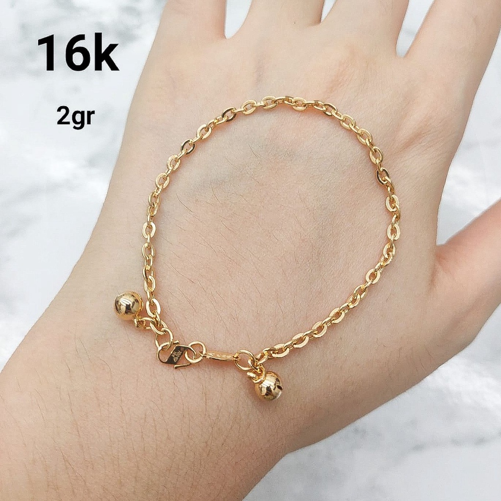 Rantai tangan anak dan dewasa emas asli kadar 700 70 16k gelang tali nori korean lonceng polo petak padat ringan 2 dua gram gr g beige korea