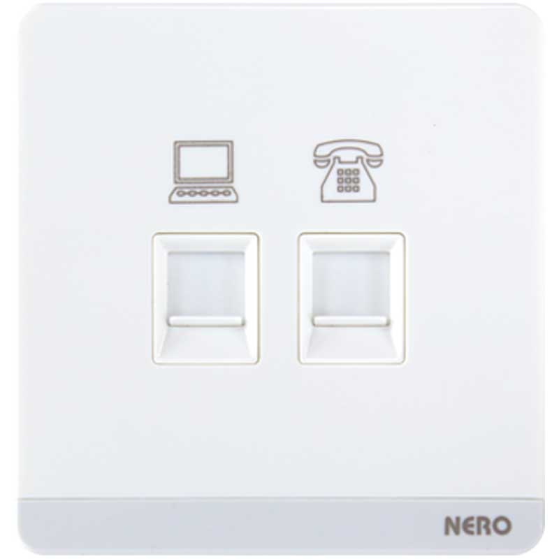 DECORA Q7PHPC-White 2 Gang Telephone + Data Outlet CAT5 NERO