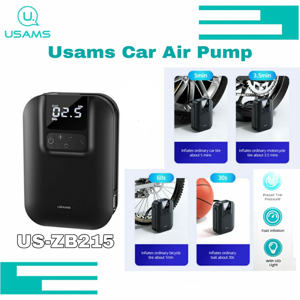 USAMS ZB215 CAR AIR COMPRESSOR MINI DIGITAL AUTO AIR INFLATABLE PUMP