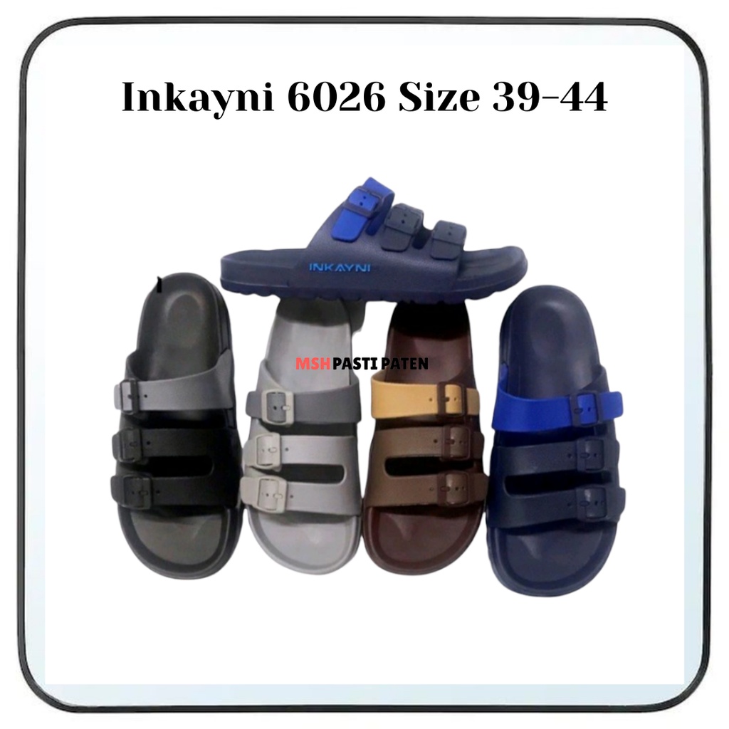 INKAYNI YK 6026 Sandal selop ban 3 pria dewasa bahan karet tahan air size 39-44 sandal gesper