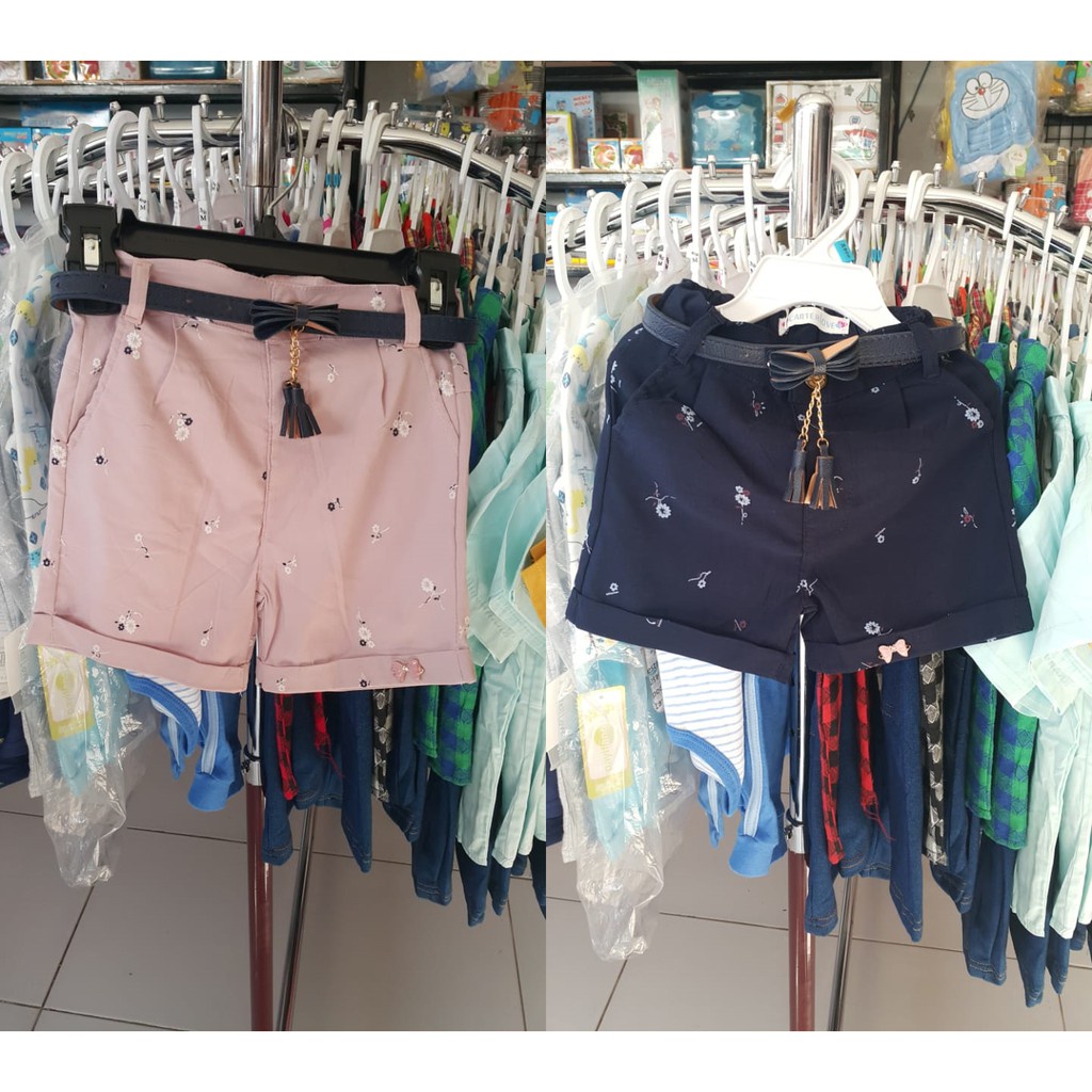 Celana Pendek Katun ANAK Perempuan Flo+Belt Import/ Celana Anak Perempuan