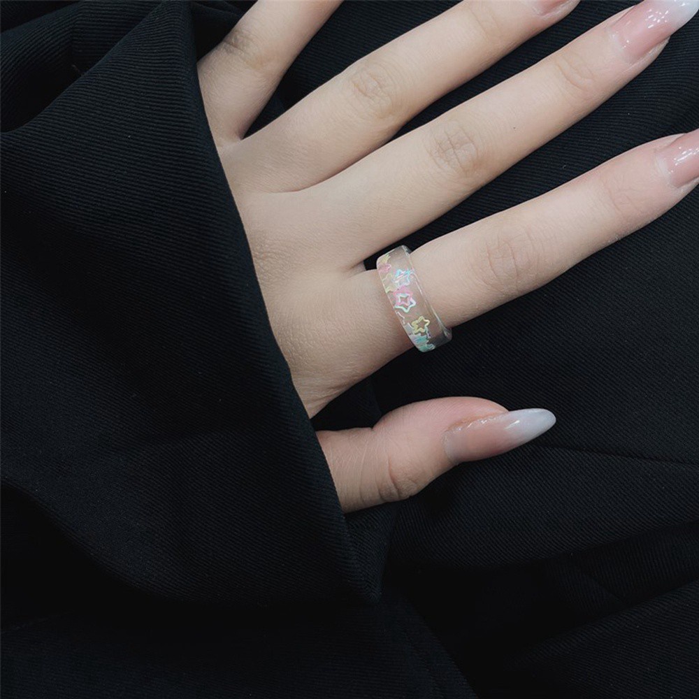 Mxbeauty Cincin Jari Telunjuk Bentuk Bintang Bahan Resin Transparan Aneka Warna Gaya Korea Untuk Wanita