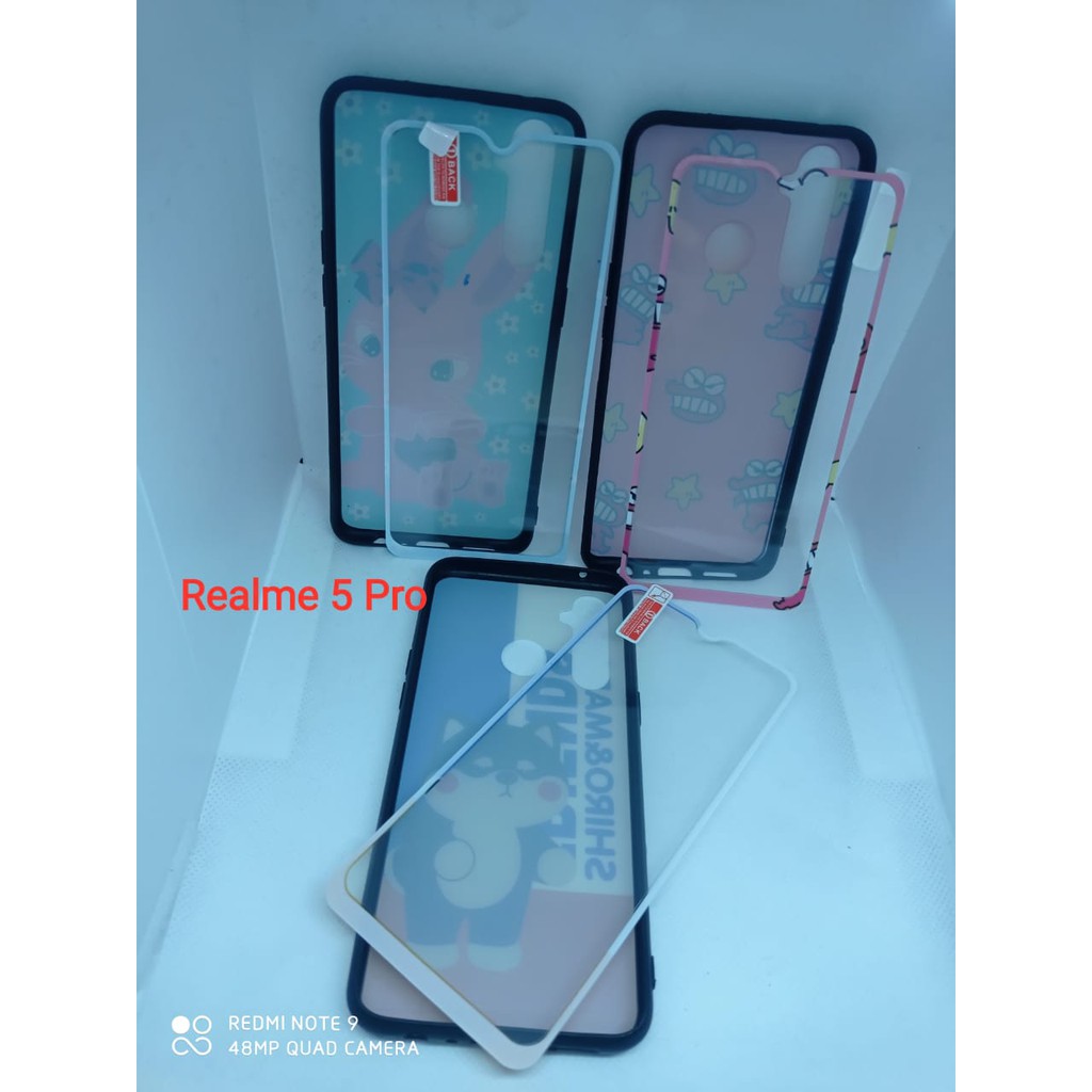 SoftCase+Tempered Glass Gambar Realme 5 Pro-GAMBAR MOTIF CEWEK