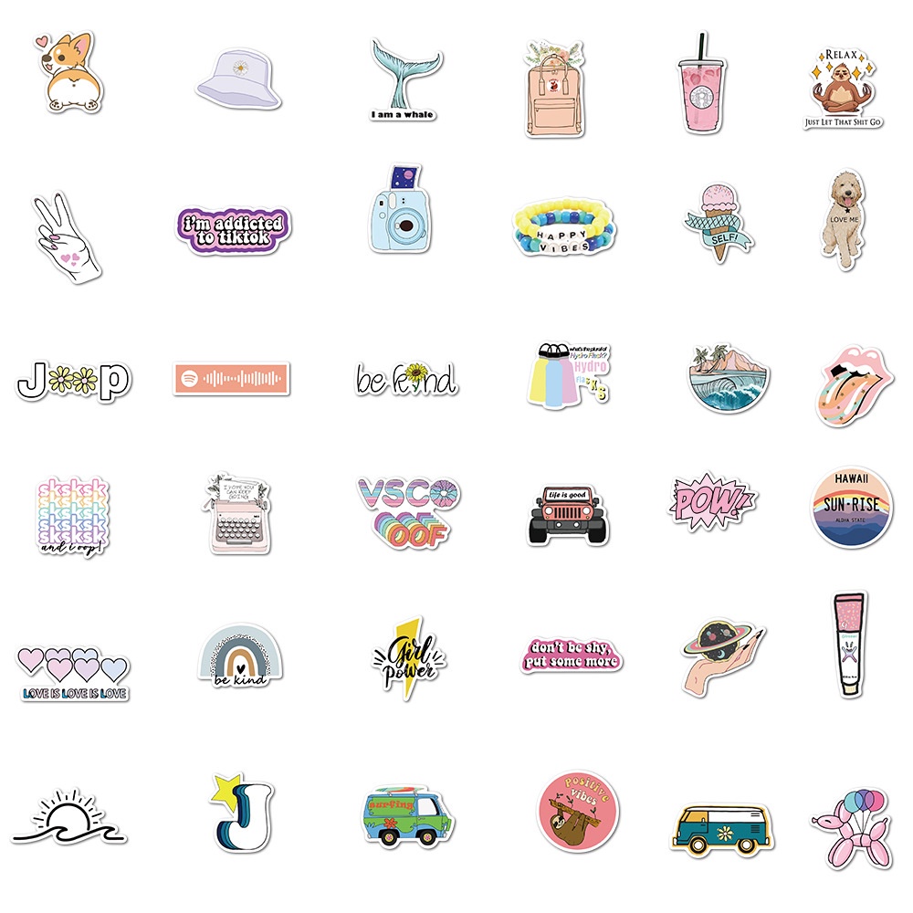 50 Pcs Removable Waterproof Colorful Cartoon Pattern Fashion Luggage Skateboard Graffiti Stickers