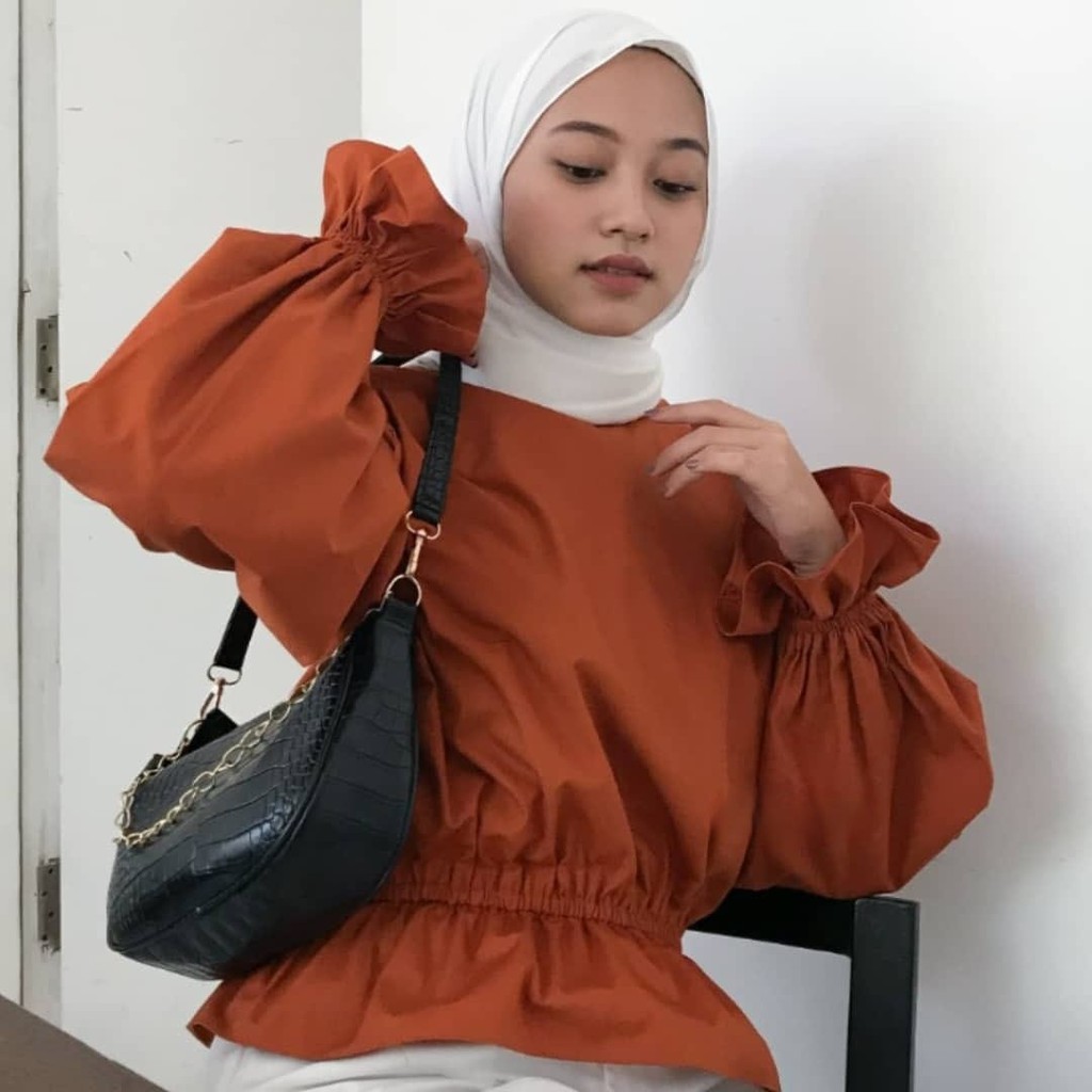 IMELA Baju Atasan Blouse Blus Fashion Hijab Ootd Outfit Pakaian Wanita Kekinian Kerja Kantor Kondang