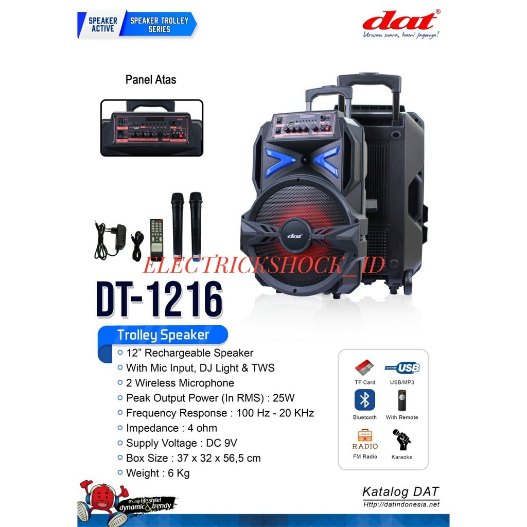 SPEAKER AKTIF DAT DT 1216 / DT1216 BLUETOOTH 12INC FREE 2 MIC WIRELESS