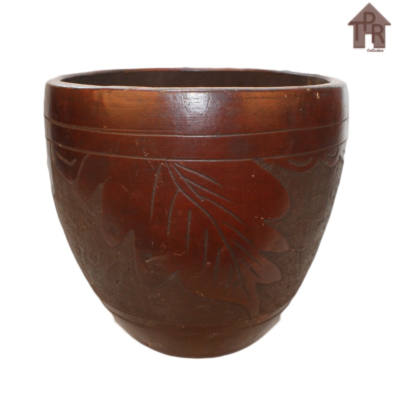 Gerabah | Pot Tanah Liat Natural / Pot Model Kapsul Ukir Daun - D32