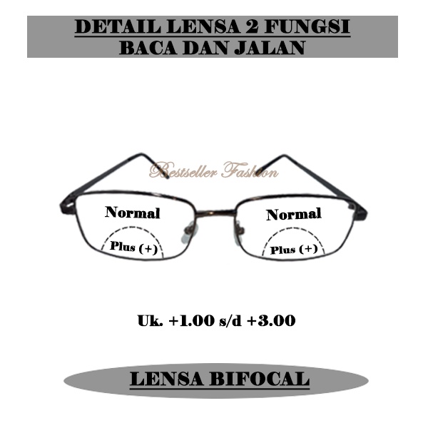 Kacamata Baca Plus Double Focus Uk. +1.00 s/d +3.00 Pria/Wanita | Frame Kacamata Unisex Jarak Jauh dan Jarak Dekat | Kacamata 2 Fungsi NOCASE