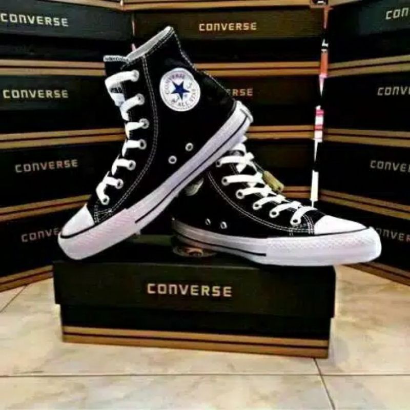 Berkualitas!! Sepatu Converse Hitam Pria Wanita Sneakers All Star Tinggi Sepatu Casual Tali Grade Original