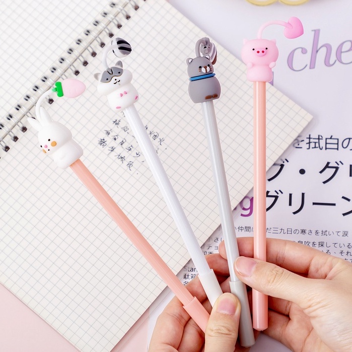 PULPEN GEL PEN KARAKTER CARTOON CAT PIG RABBIT HAMSTER