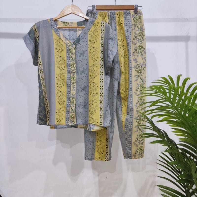 PIYAMA RAYON | PIYAMA VNECK | PIYAMA KEKINIAN | BAJU RUMAHAN-KCPD AP