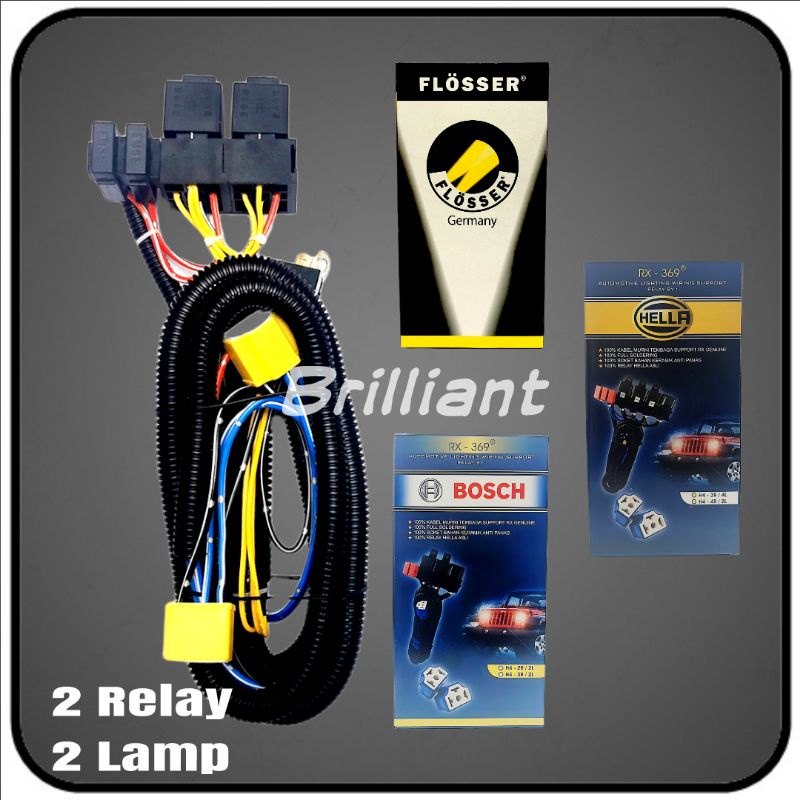 Kabel Set Relay Mobil Untuk Lampu H4 - 2 Relay / 2 Lampu - Kabel &amp; Relay Original