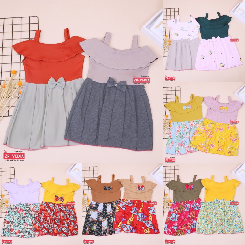 Amanda uk 2-4 Tahun / Dres Pesta Anak Perempuan Gaun Polos Flower Baju Sabrina Import Adem