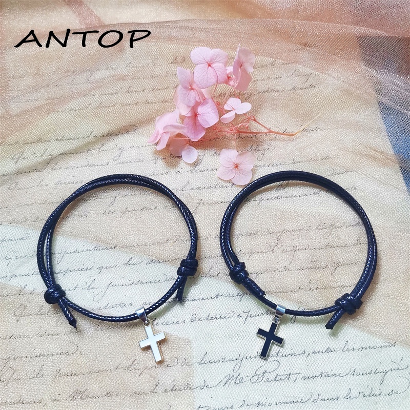 2 Pcs Gelang Couple Tali Lilin Untuk Persahabatan/bestie Pasangan Cross ANTOP