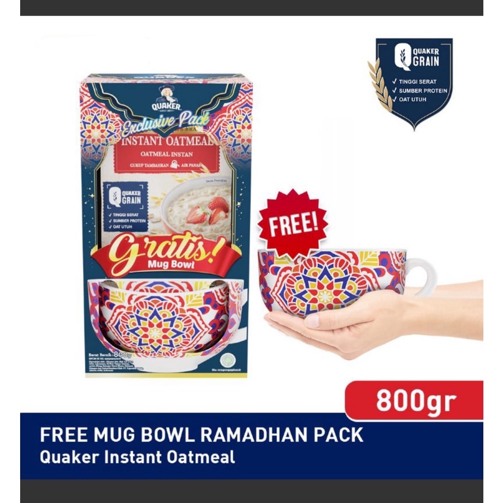 QUAKER INSTANT OATMEAL 800GRAM FREE MUG BOWL