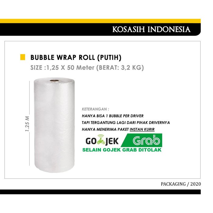 

BUBBLE WRAP ROLL SIZE. 1,25 X 50 METER (PUTIH)