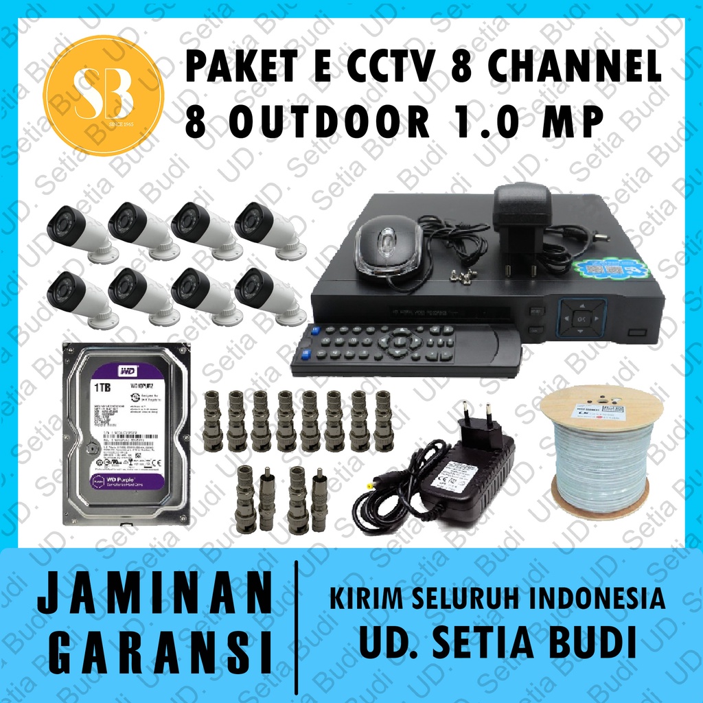 Paket E CCTV 8 Channel: 8 Outdoor 1.0 MP