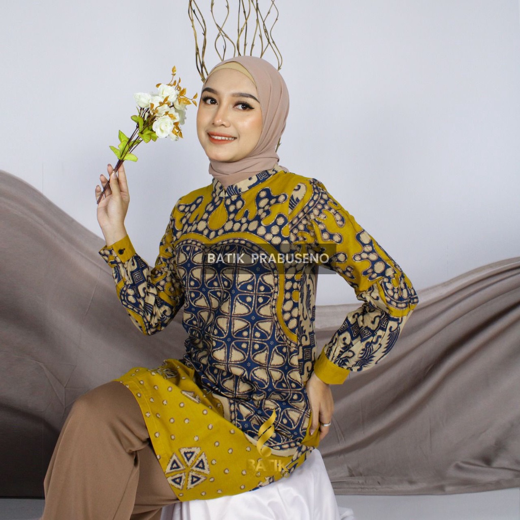 Veronica Kuning Tunik Batik Wanita Modern Blouse Atasan Kondangan Tunik Murah Kualitas Premium Origi