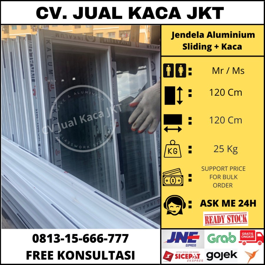 Jendela Sliding Aluminium 120 x 120 Custom Jakarta