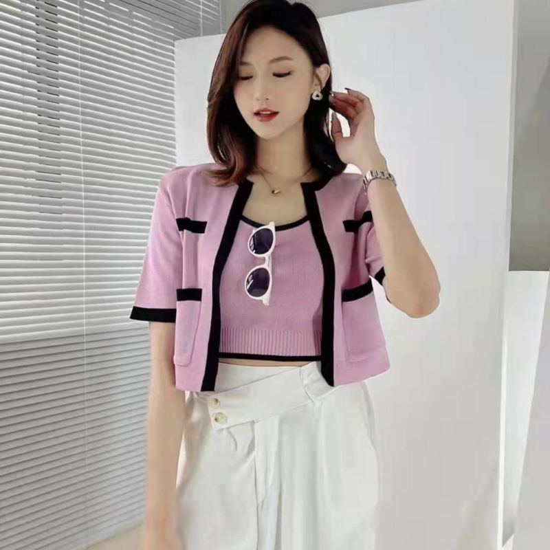 MDLV ~ 20212 Pdk Santaniah knitted 1 Set 2pcs Tantop Cardigan Rajut Korea Look Premium Fashion Import