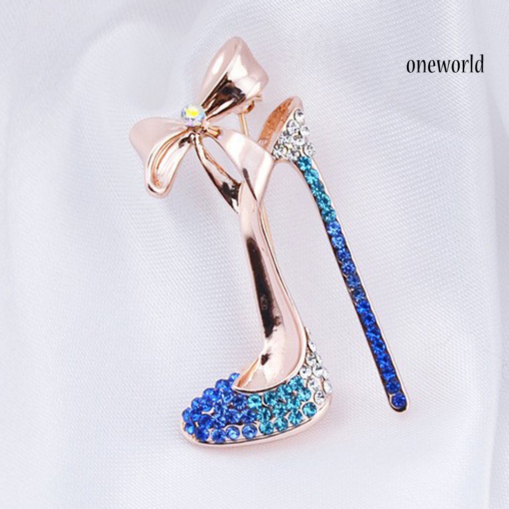 OW@ Women Rhinestone Inlaid High Heel Shoe Brooch Pin Corsage Lapel Jewelry Gift