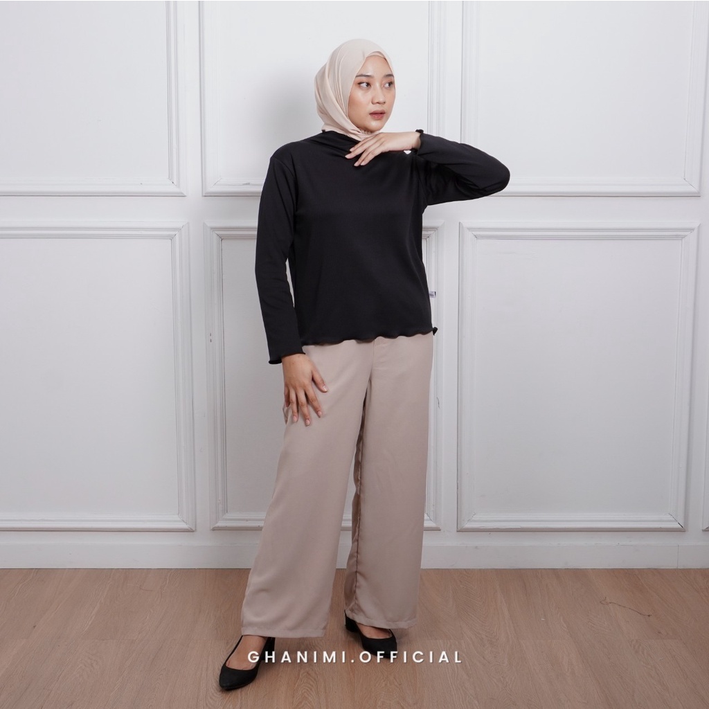 Ghanimi - Bella Knit Inner / Dalaman Rajut Turtleneck / inner lengan panjang hitam putih / inner baju kerja