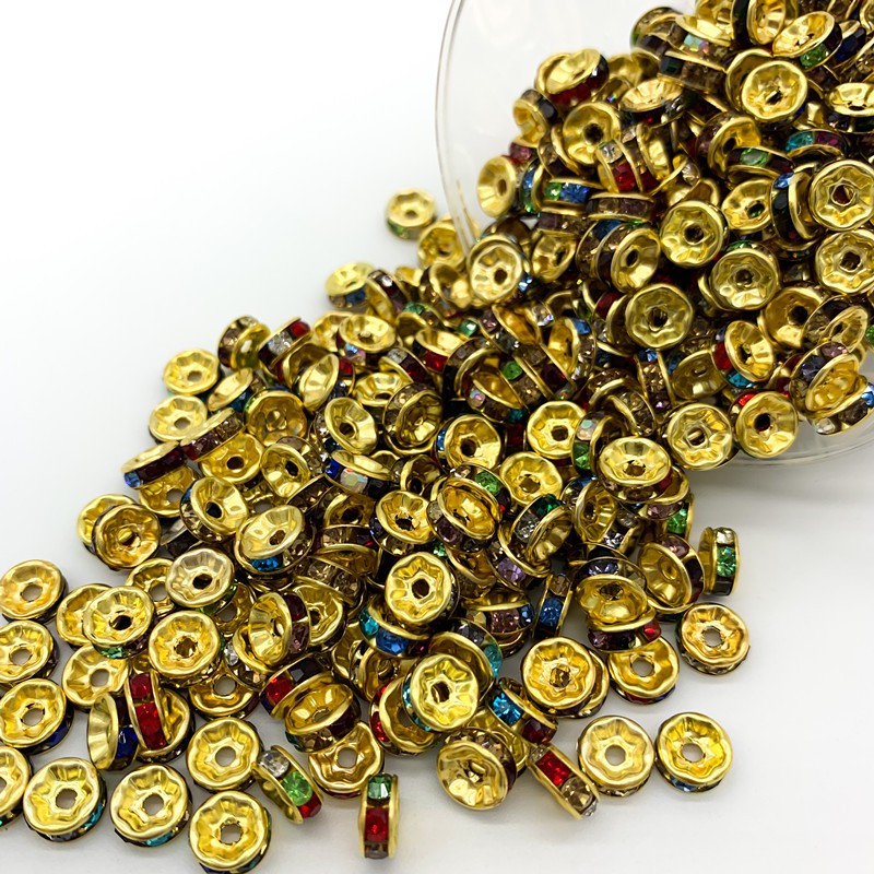 50pcs Manik-Manik Spacer Akrilik Lapis Emas/Silver Ukuran 8mm Untuk Membuat Perhiasan Diy
