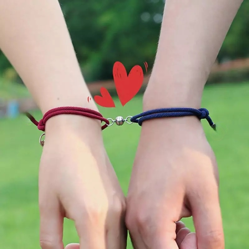 2pcs / Set Gelang Tali Kepang Magnetik Warna Permen Untuk Pasangan