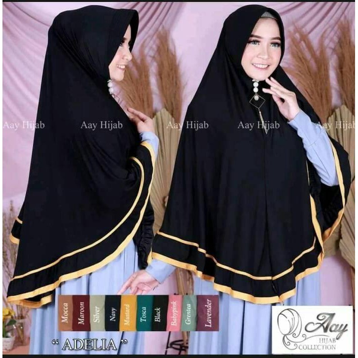 krudung instan jilbab bergo khimar pet motif dual list tali serut bahan jersey premium jumbo terbaru