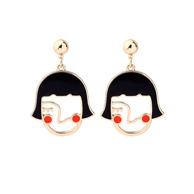 LRC Anting Tusuk Fashion Golden Beauty Head Drop Oil Earrings F53451