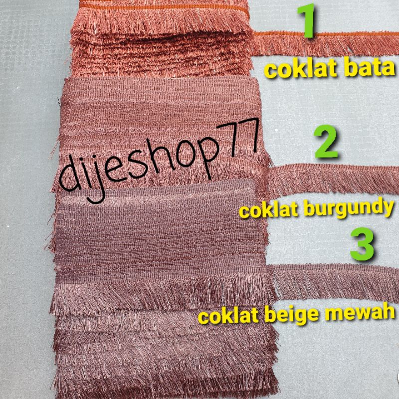 Renda Rumbai Coklat Series 4cm (Meteran) / Rumbai 4 cm / cokelat / gombyok / tassel / lace renda rum