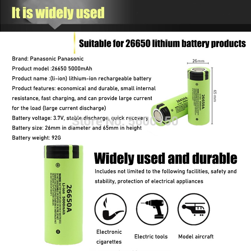 Panasonic asli kapasitas tinggi 26650a 26650 5000mah baterai lithium untuk baterai isi ulang