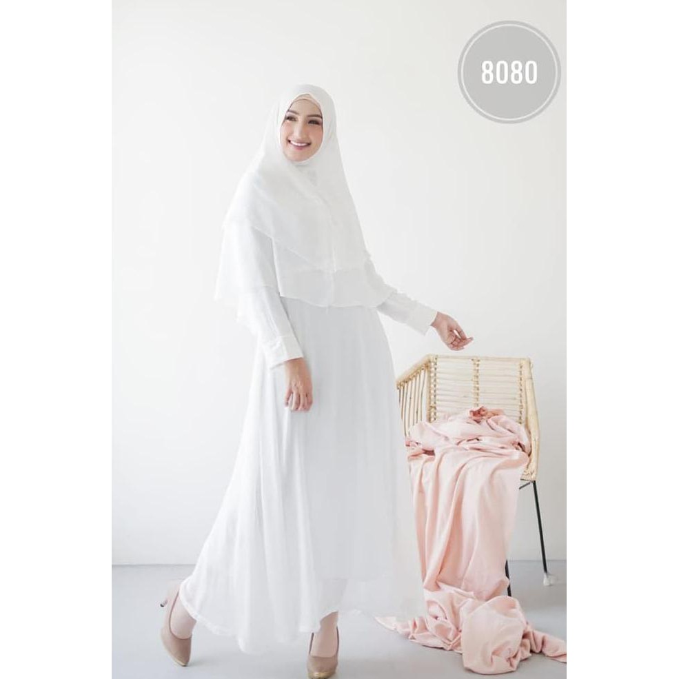 Baju Gamis Wanita / Gamis Putih / Muslim Wanita #8080 STD Fashiion muslim/Dress Muslim
