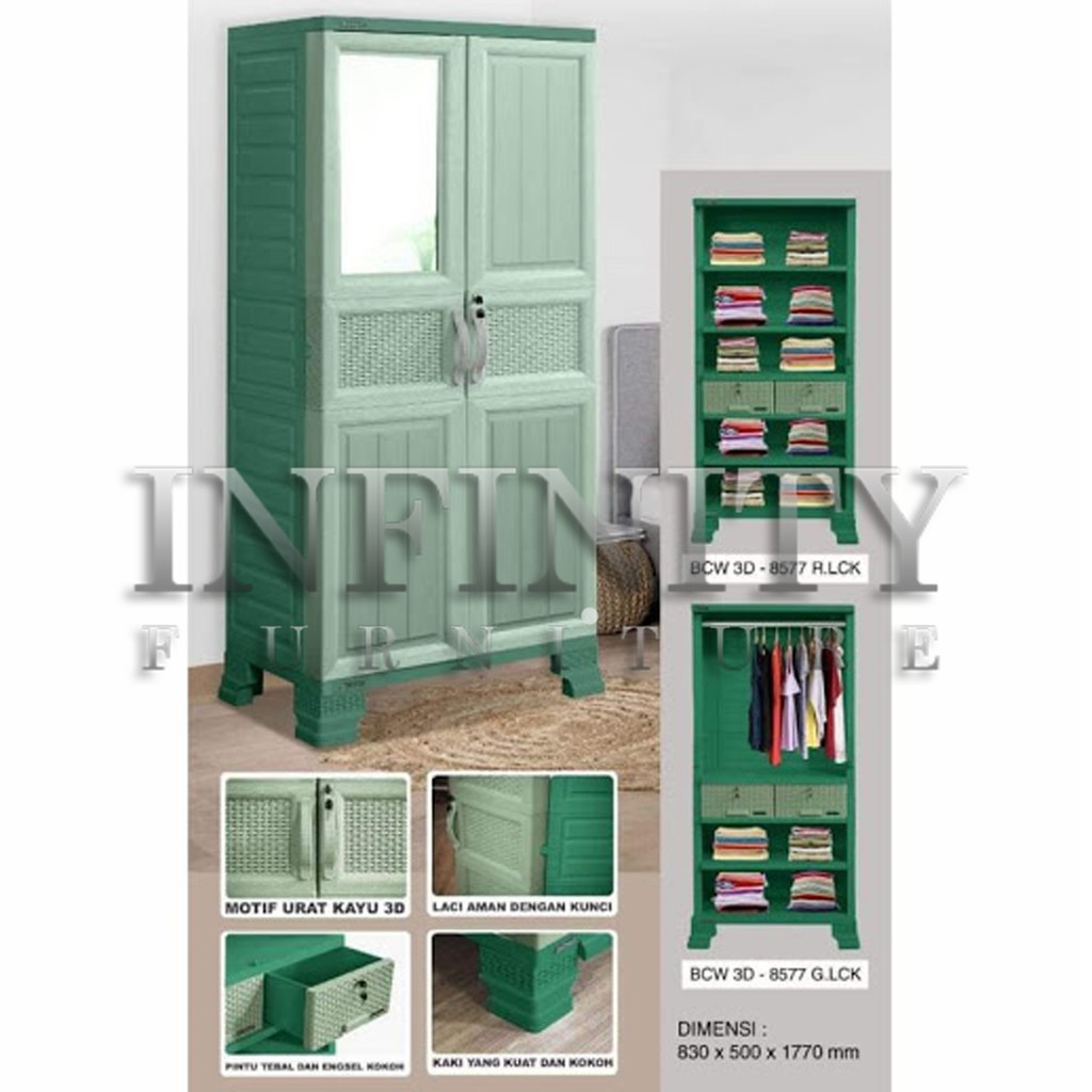 Lemari Plastik 2 Pintu BCW. 3D-8577R LCK