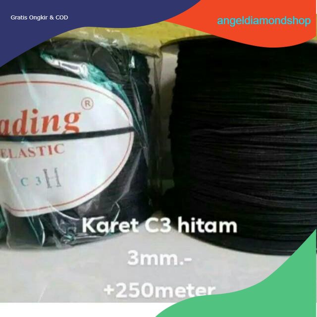 1 roll Karet Elastis 3 mm / Karet Kolor / Karet Baby C3 hitam putih