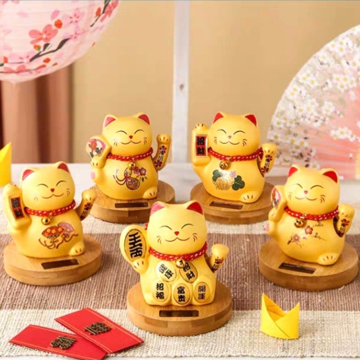 Kucing Keramik Gold Maneki Neko Jepang Pajangan Keramik TATAKAN KAYU Harga Grosir Termurah