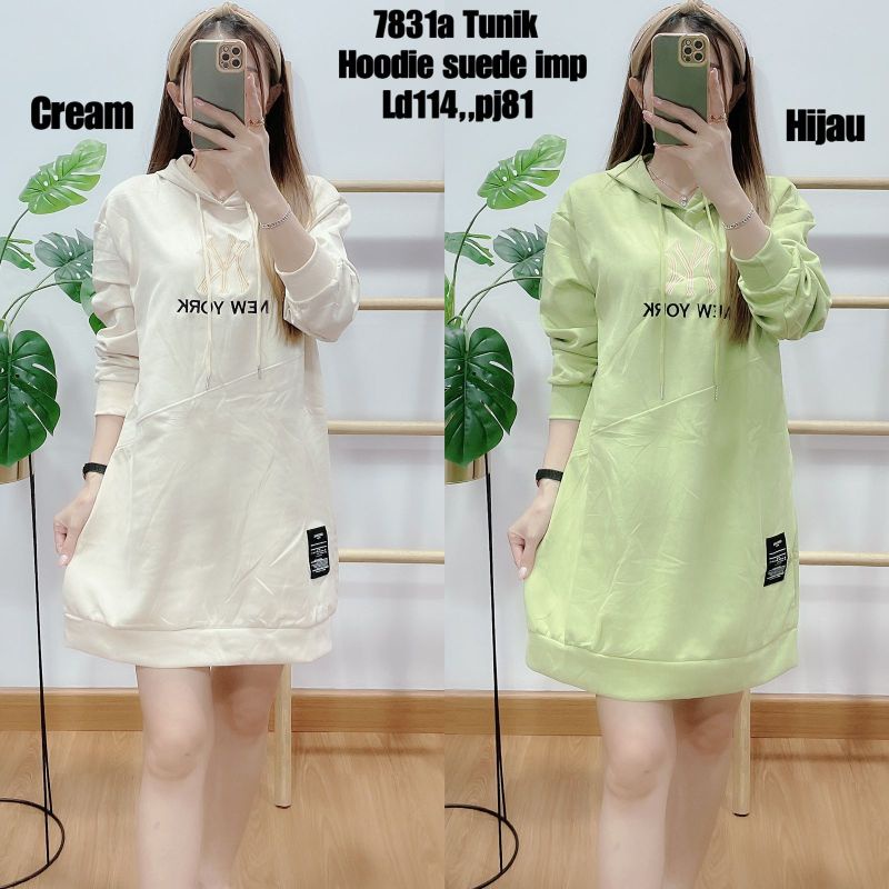 DRESS TUNIK HOODIE SUEDE WANITA IMPORT PREMIUM 7831