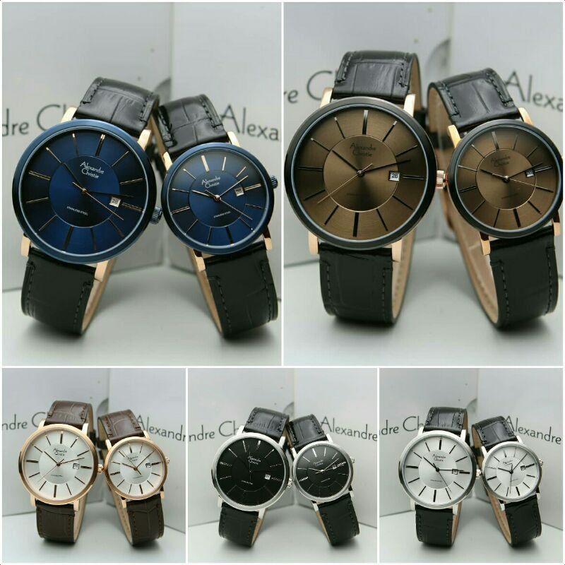Alexandre Christie AC8344/AC 8344 kulit Jam Tangan Couple Original