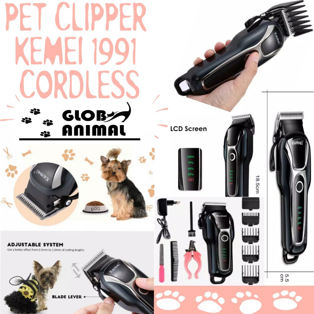 PET CLIPPER CORDLESS KEMEI 1991 alat cukur grooming bulu hewan anjing kucing wireless tanpa kabel