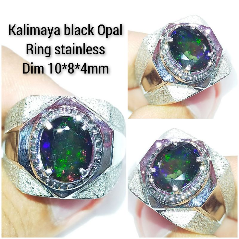 cincin batu permata kalimaya black Opal asli natural
