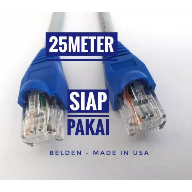 Belden Kabel Lan 25 meter UTP Cat6 siap pakai sudah dicrimping rj45 Belden 7814A Abu abu