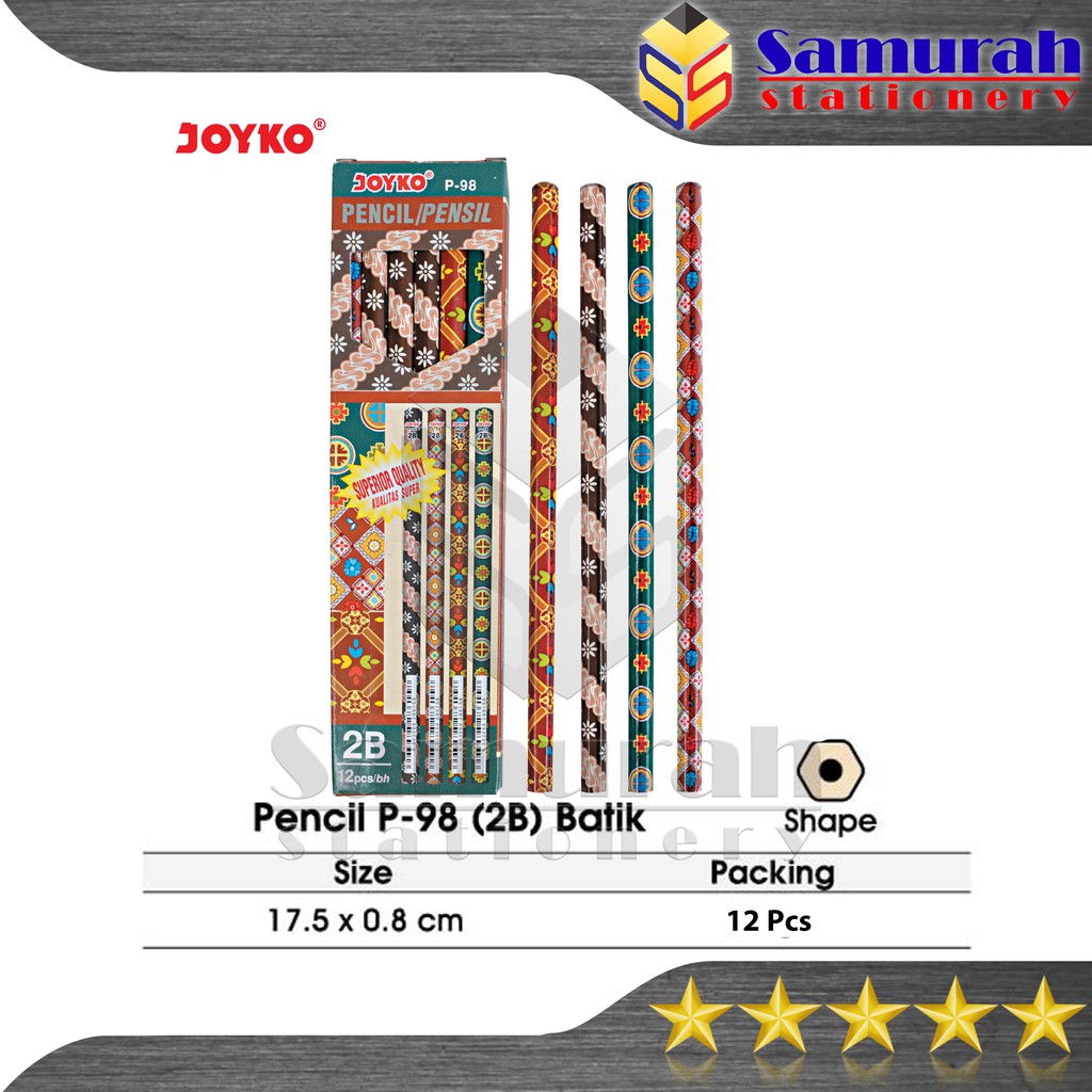 

Pensil Kayu Joyko 2B P 98 ( Batik ) / Wooden Pencil P98 / Pensil Raut P-98