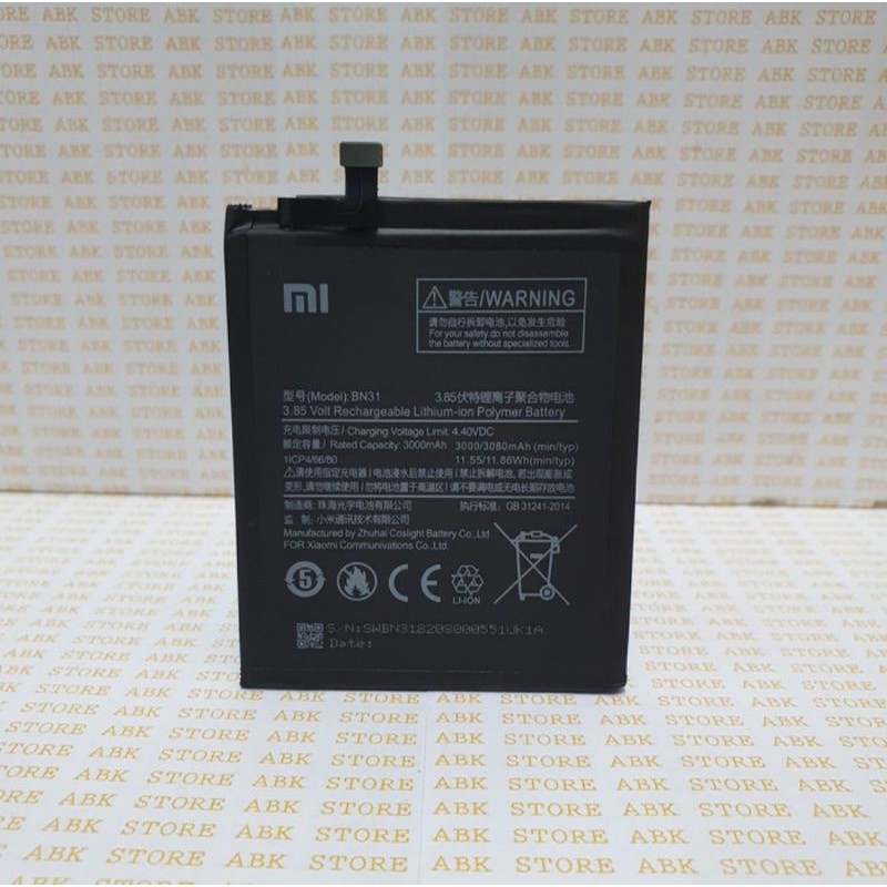 BATERAI BATRE BATRAI BATTERY XIAOMI REDMI S2 / REDMI NOTE 5A / MIA1 / MI5X / BN31 ORIGINAL