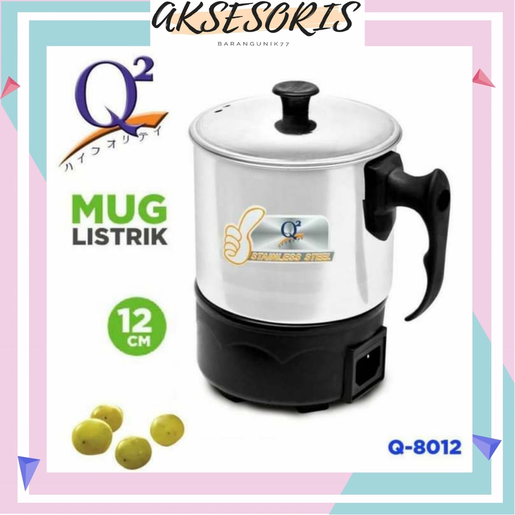 MUG ELEKTRIK PEMANAS LISTRIK / MUG LISTRIK 12 CM STAINLESS STEEL / MUG LISTRIK Q2-8012