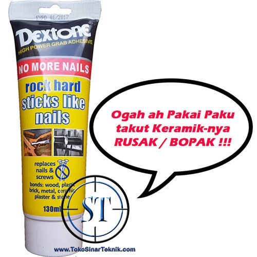 Lem No More Nail Super Kuat Untuk Keramik, Kayu, Metal dan Batu Putih Pengganti BAut dan Sekrup Merk Dextone