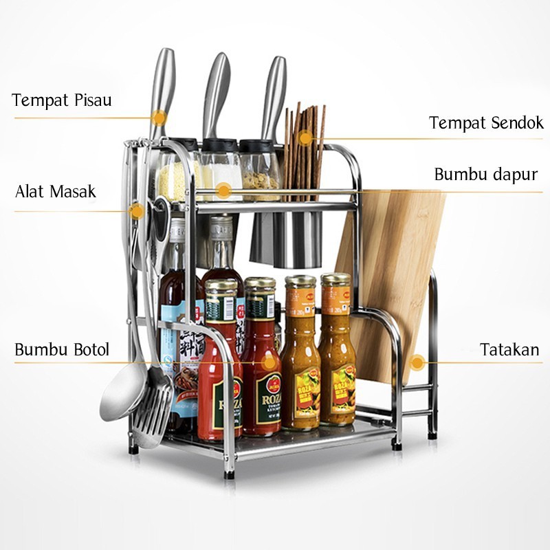 Rak Bumbu Dapur Multifungsi Stainless SUS 304 Original 2 Susun One Set