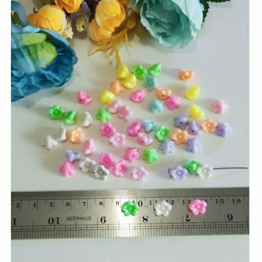 ISI 100PC MANIK MOTE AKRILIK FLOWER PASTEL BAHAN KERAJINAN TANGAN DIY CANTIK BERKUALITAS