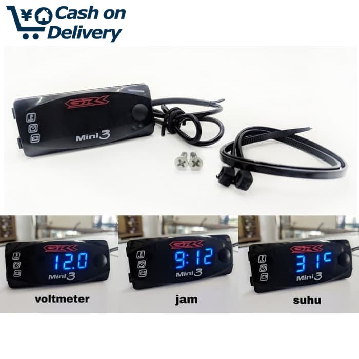 COD VOLT METER AKI JAM DAN UKUR SUHU 3 FUNGSI VOLTMETER DIGITAL ori